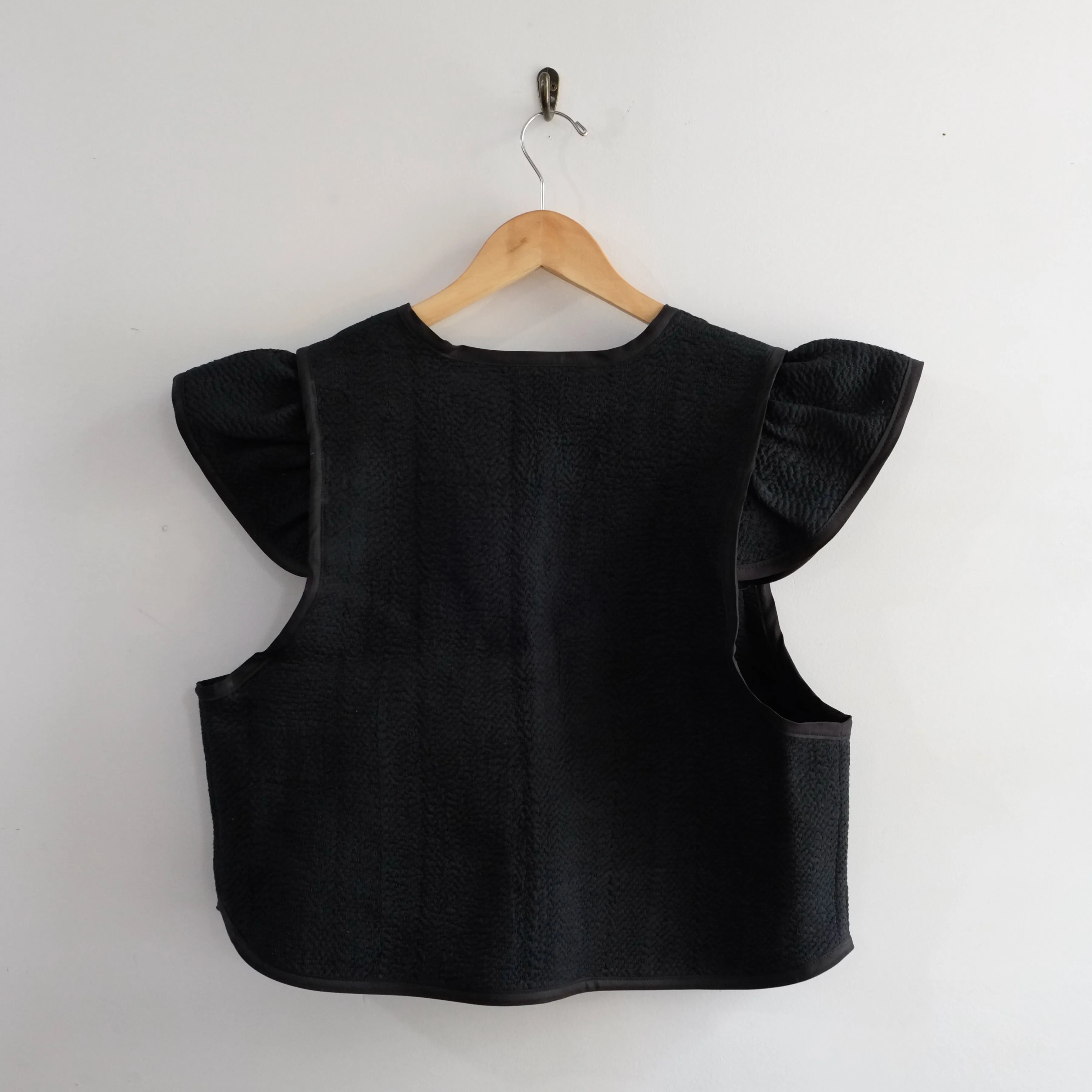 Amelia Flutter Sleeve Vest Black L022