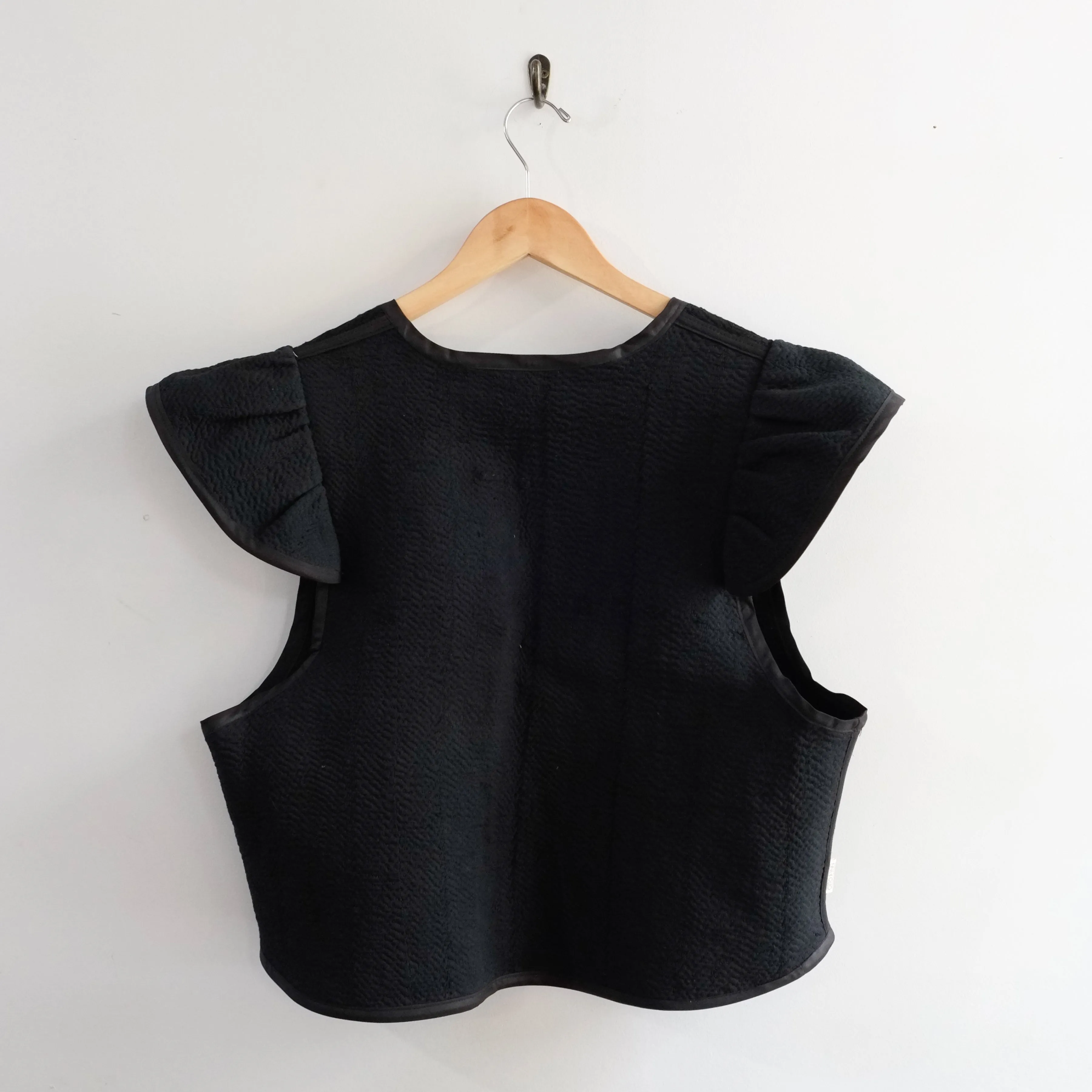 Amelia Flutter Sleeve Vest Black L022