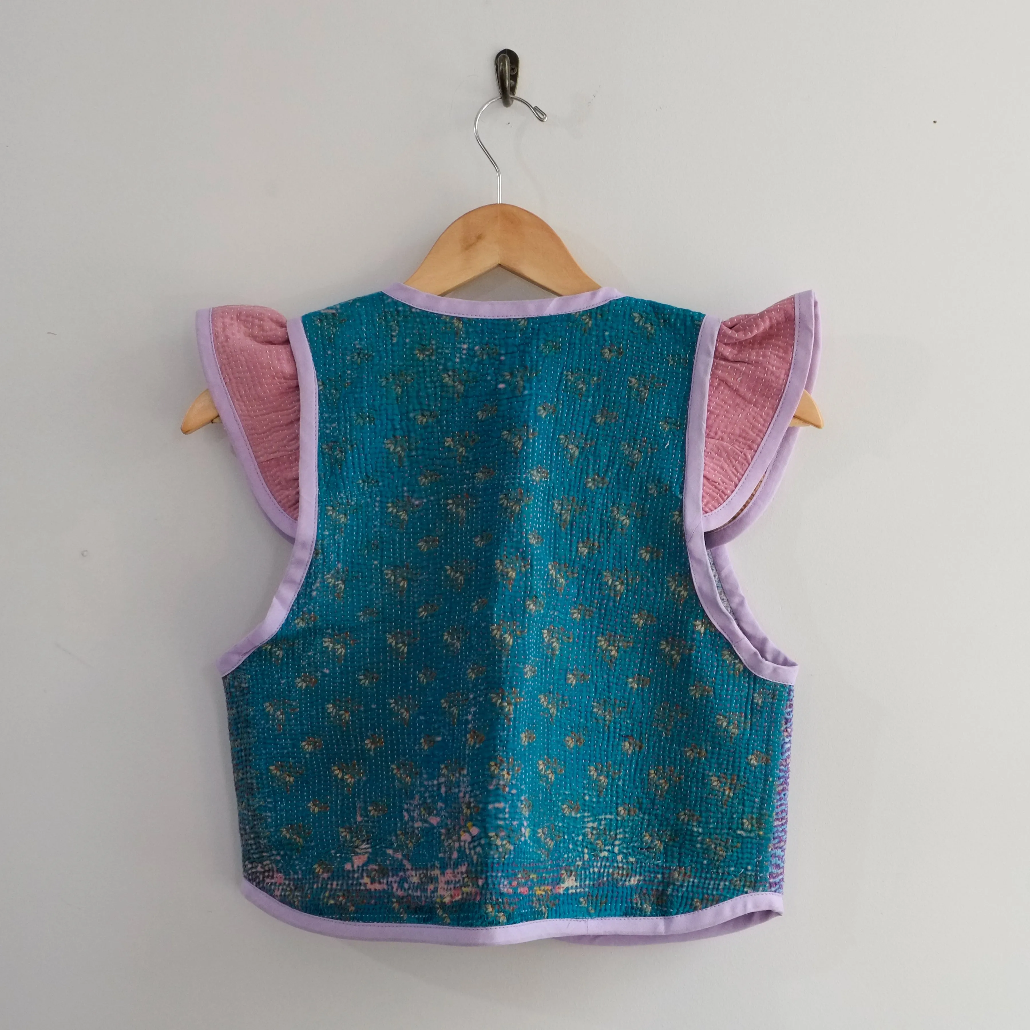 Amelia Flutter Sleeve Vest Purple with Turquoise Back XXS003