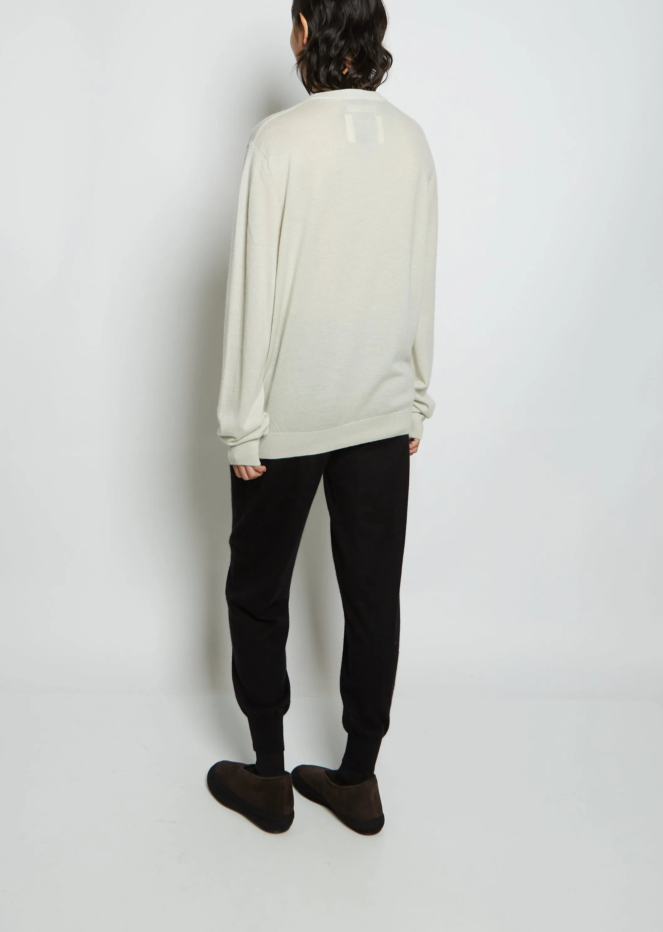 Boyfriend R-Neck Cashmere Sweater — Silver Green