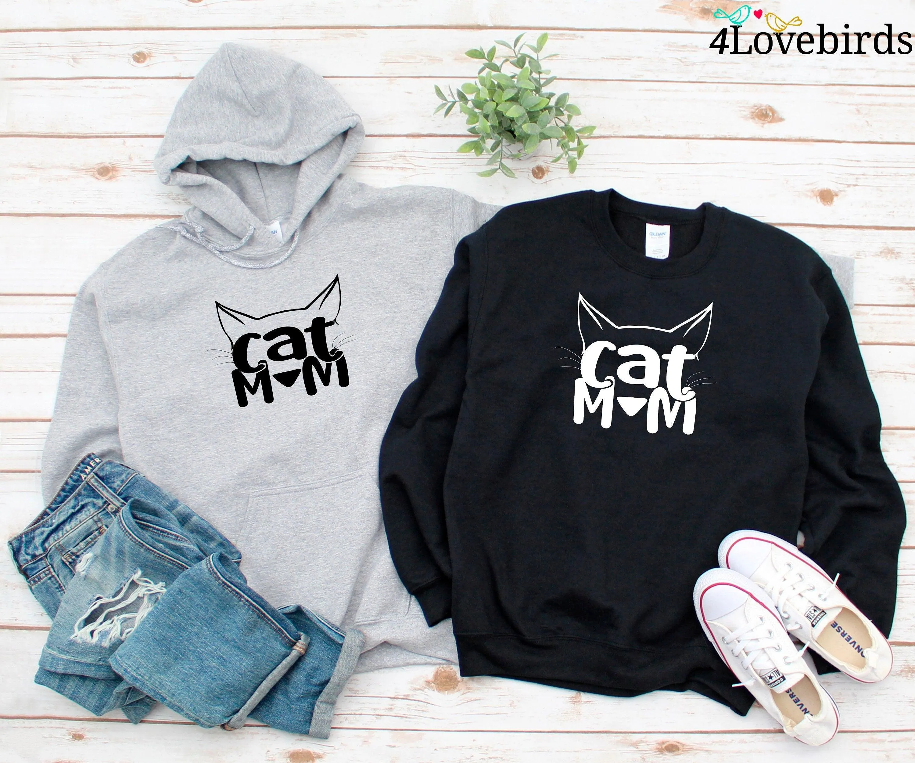 Cat Mom Hoodie, Gift to Mom, Pet Lover Sweatshirt, Cat Longsleeve, Cat Mama T-Shirt, Cat Lover Gift