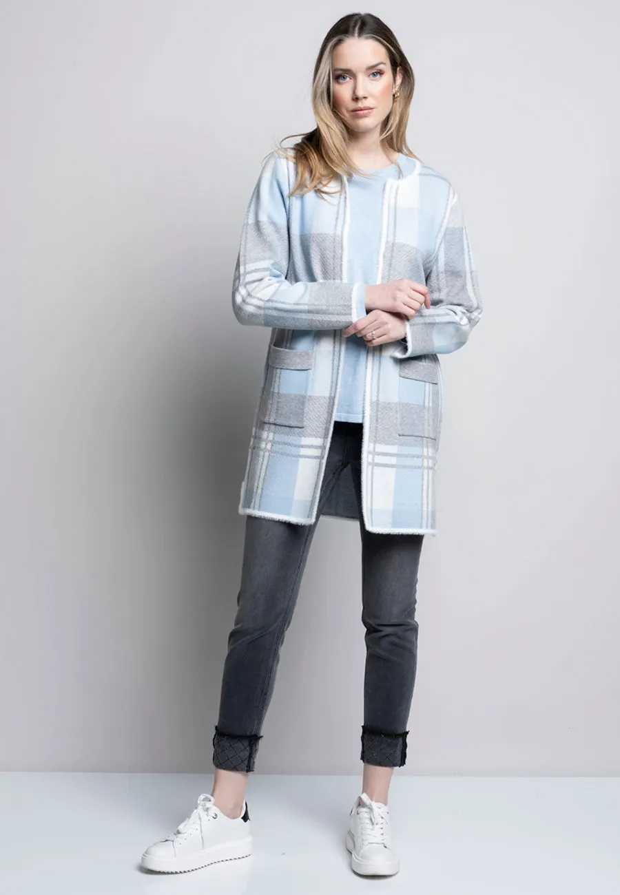 Collarless Plaid Cardigan