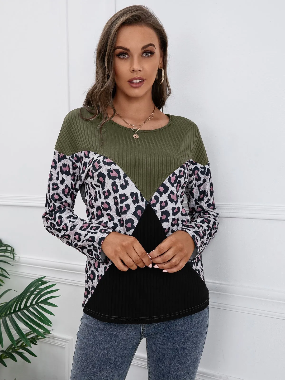 Color Block Ribbed Knit Sweater