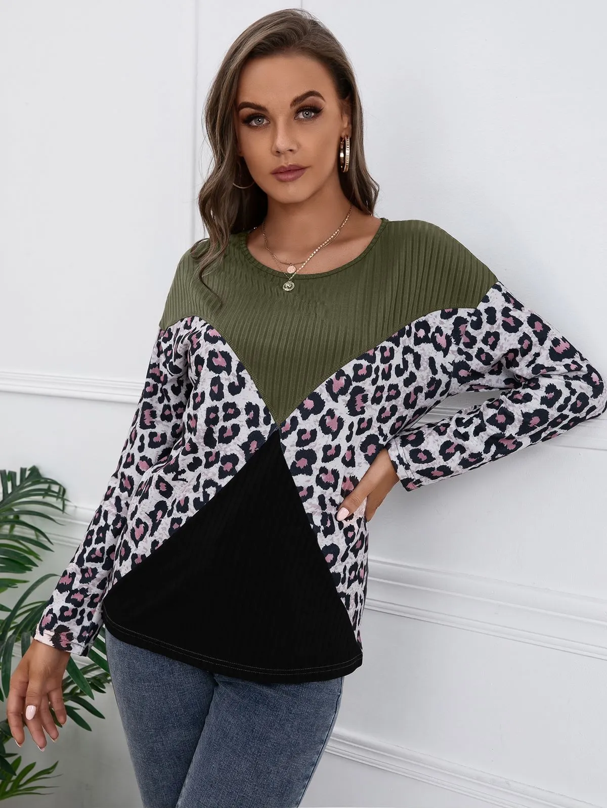 Color Block Ribbed Knit Sweater