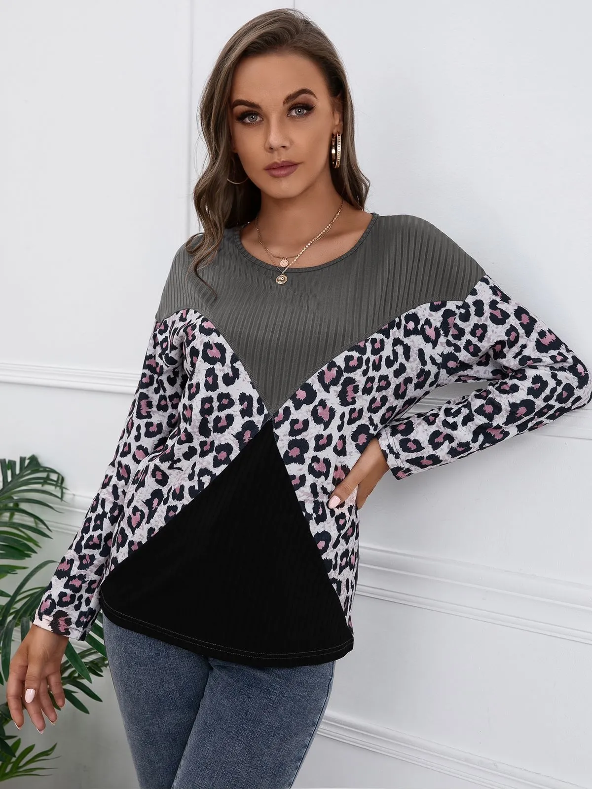 Color Block Ribbed Knit Sweater