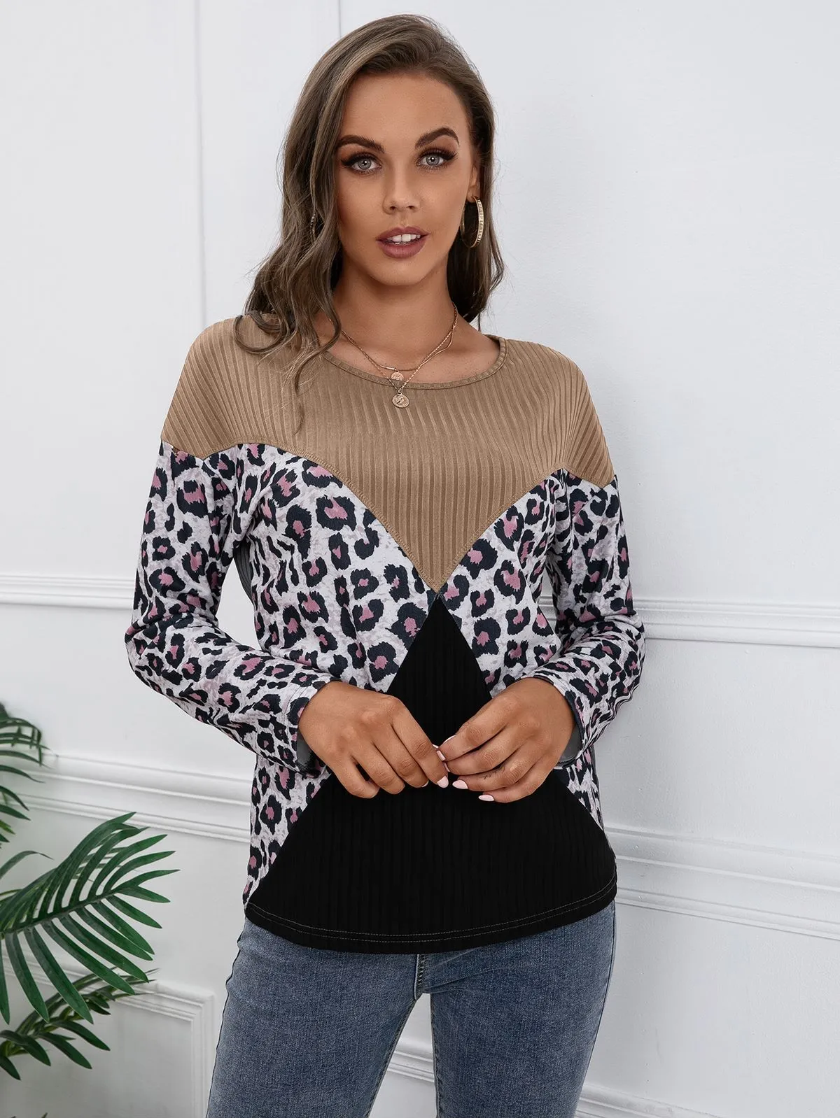 Color Block Ribbed Knit Sweater