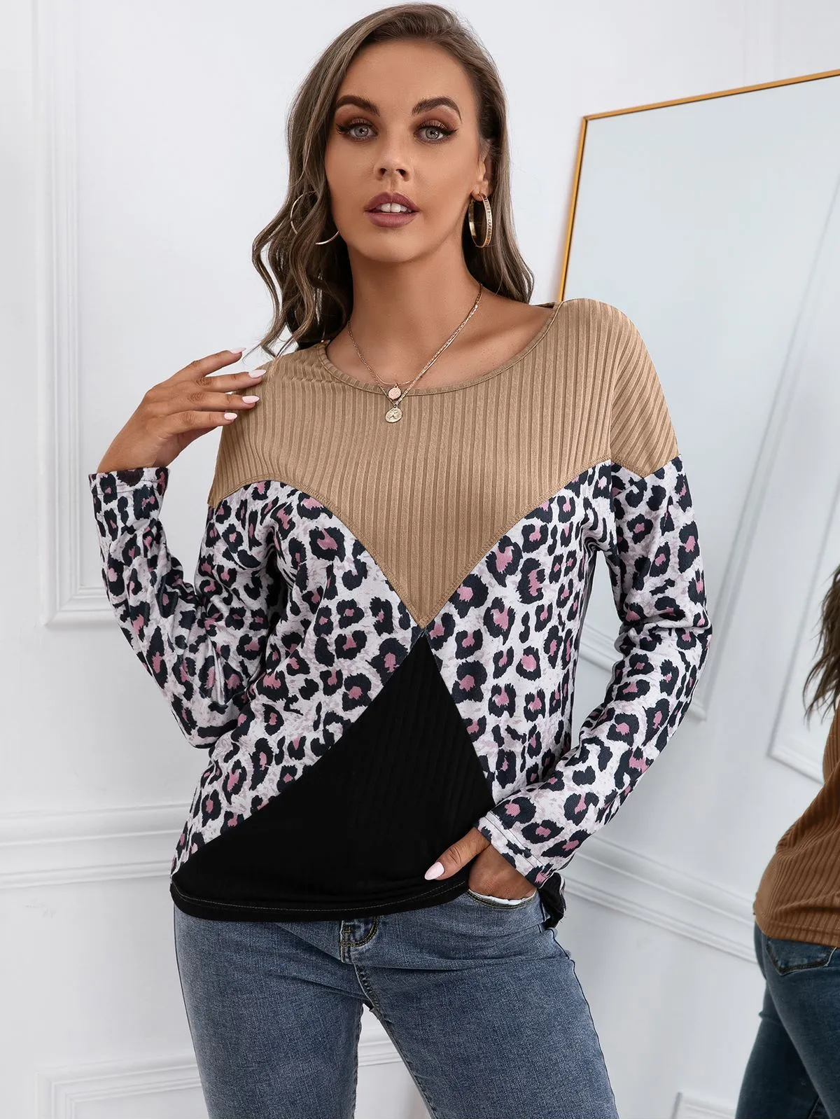 Color Block Ribbed Knit Sweater