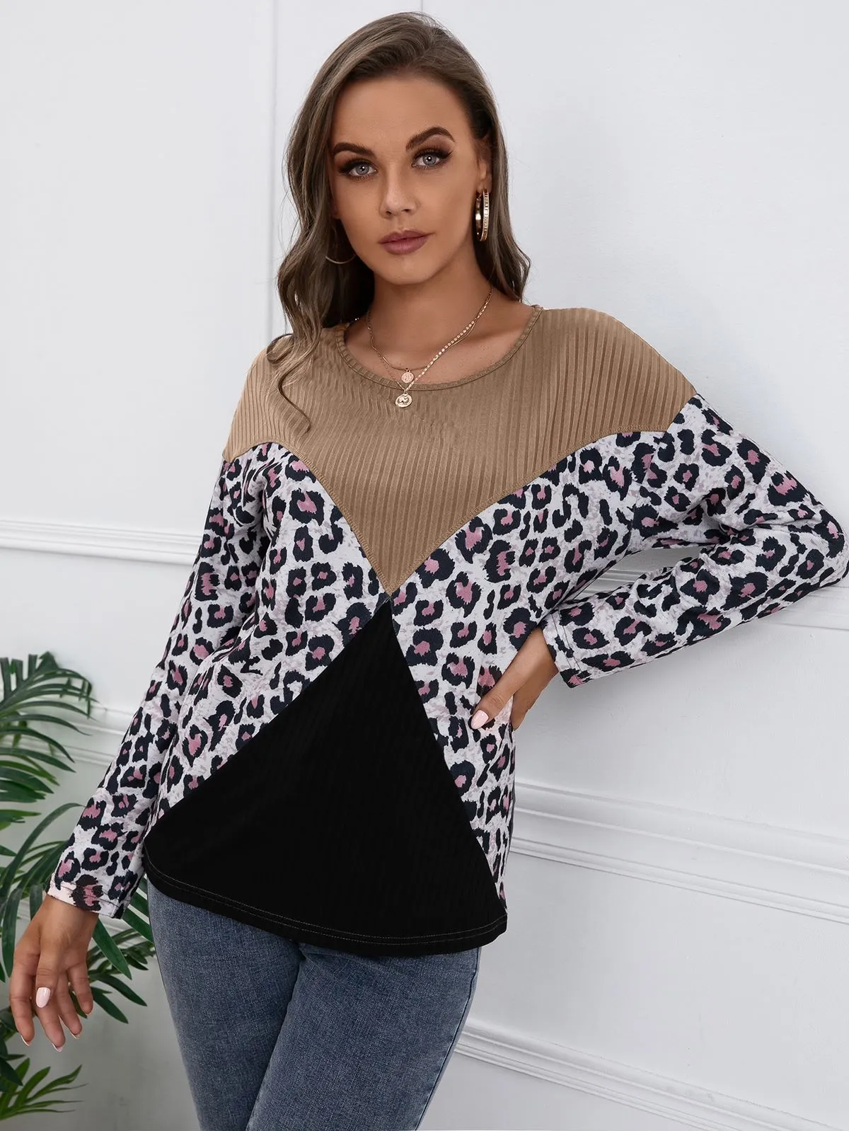 Color Block Ribbed Knit Sweater