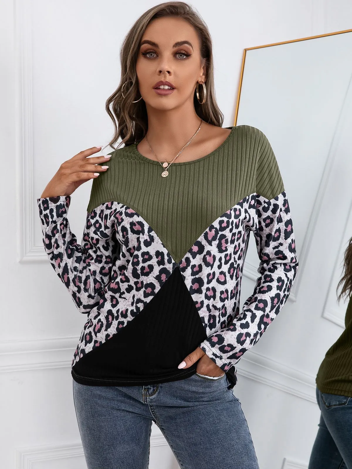 Color Block Ribbed Knit Sweater