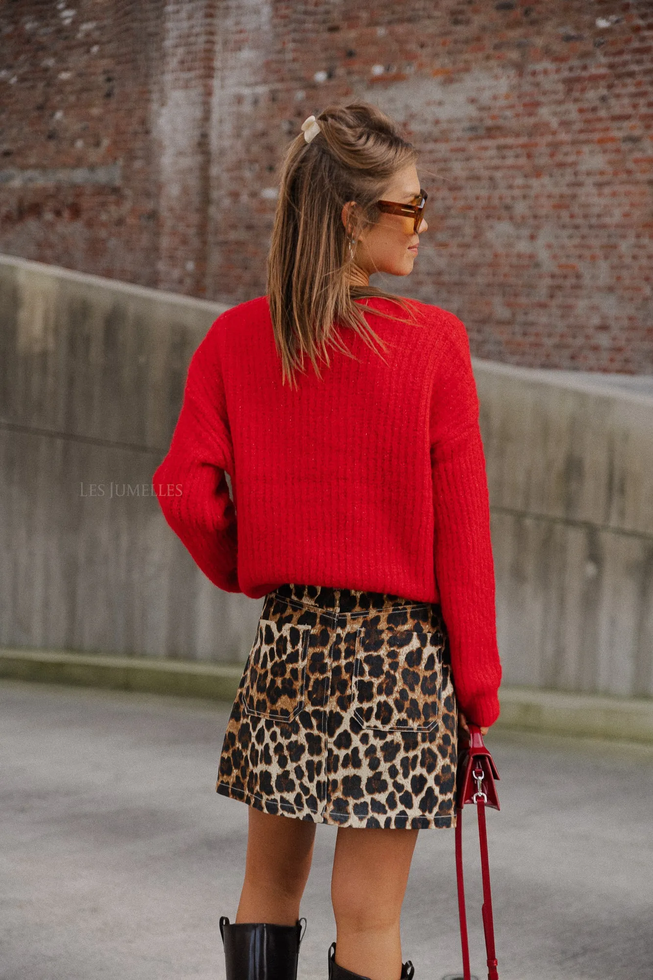 OBJMilu LS V-neck knit flame scarlet
