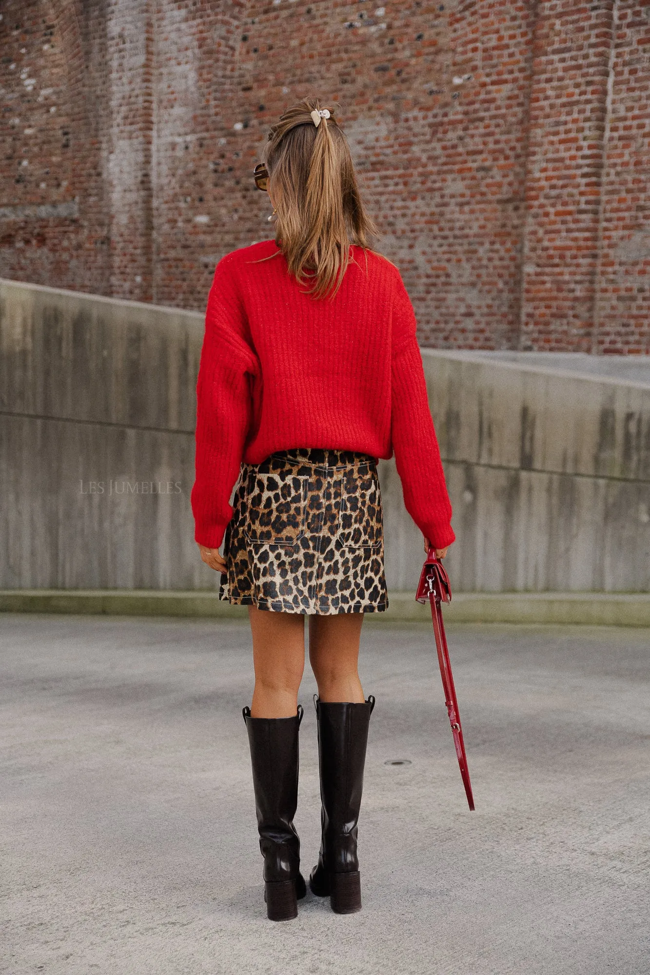 OBJMilu LS V-neck knit flame scarlet